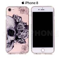Coque iPhone 8 Tête de mort & Fleurs Transparent