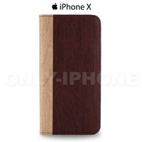 Etui portefeuille effet bois pour iPhone X couleur bois foncé