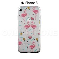 Coque iPhone 8 Flamants et Fruits Transparent