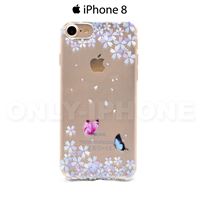 Coque iPhone 8 Fleurs et Papillons  Bleu