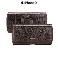 Etui ceinture cuir luxe effet croco pour iPhone X Noir