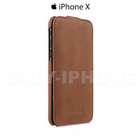 Etui cuir luxe clapet iPhone X vintage Melkco Marron clair