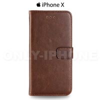 Etui portefeuille en cuir pour iPhone X couleur beige