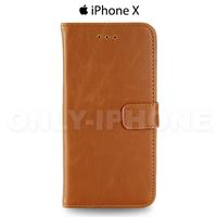 Etui portefeuille en cuir pour iPhone X couleur beige