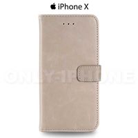 Etui portefeuille en cuir pour iPhone X couleur beige