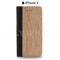 Etui portefeuille effet bois pour iPhone X couleur bois foncé