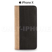 Etui portefeuille effet bois pour iPhone X couleur bois foncé
