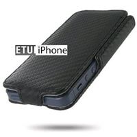 Etui iPhone 5 simili cuir clapet carbone noir